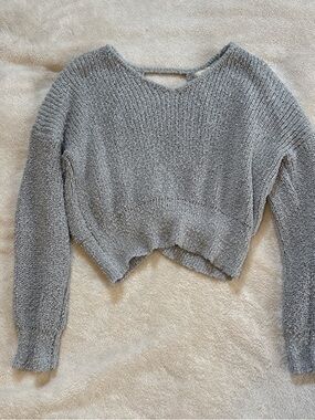 debut Light Grey Cropped Scoop Neck Sweater